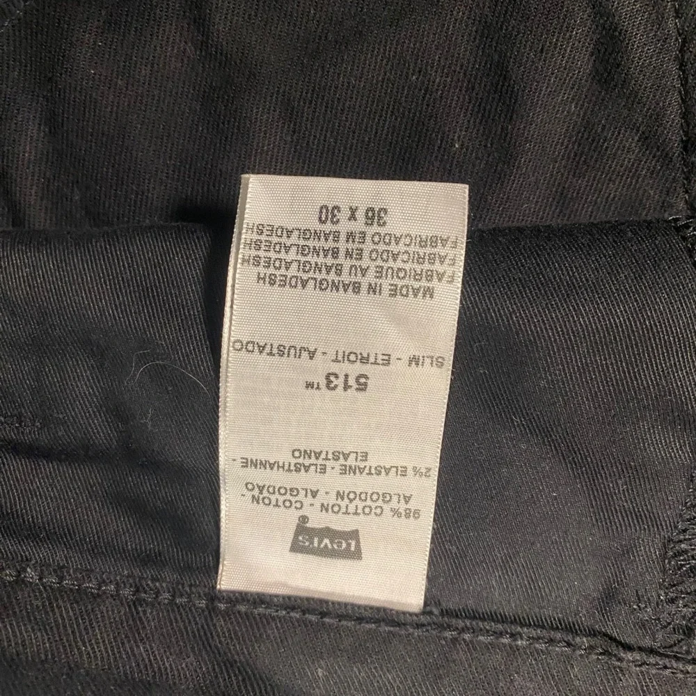 Levi's 513 Slim Straight Flex‎ Black Jeans Men's W36 L30 Stretch Denim